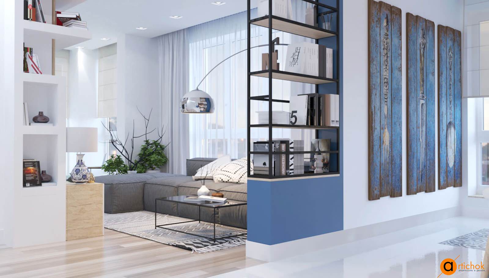 Перегородка зонирует помещение