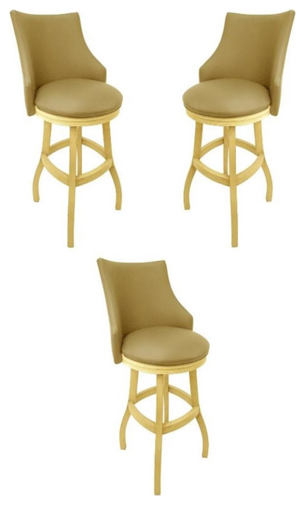 Home Square 34" Swivel Wood Tall Bar Stool in Tan & Beige Set of 3