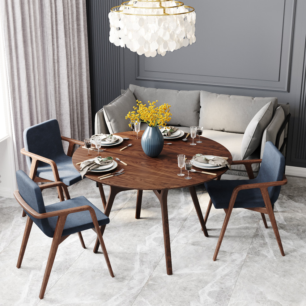 Уютная столовая в голубых оттенках с обеденной группой Artfabric