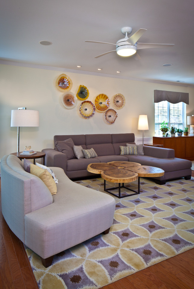 Design ideas for a mid-sized eclectic living room in Other with yellow walls.