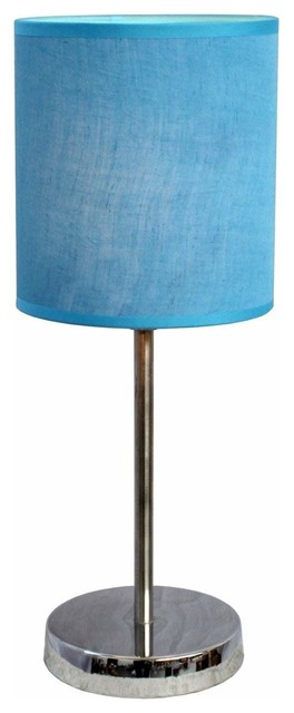 Simple Designs Chrome Mini Basic Table Lamp With Fabric Blue Shade