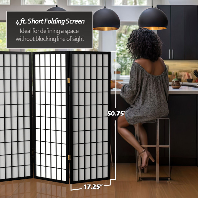 Oriental Furniture 4-feet Tall Window pane Shoji Screen, Natural 8
