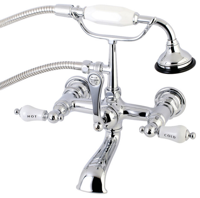 AE556T1 Aqua Vintage 7" Wall Mount Tub Faucet,Hand Shower, Polished Chrome Traditional Tub