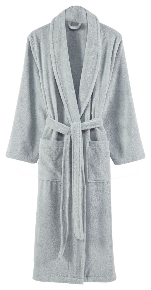 Marseille Fabric Bathrobe With Shawl Collar, Gray Contemporary