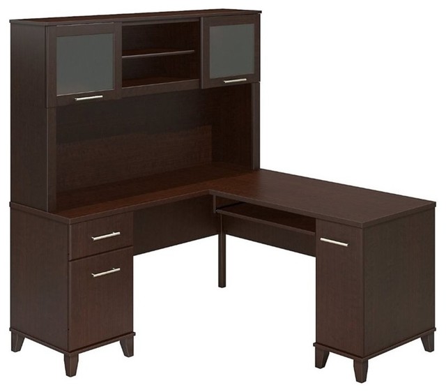 Bush Somerset 60 L Shaped Computer Desk With Hutch Mocha Cherry