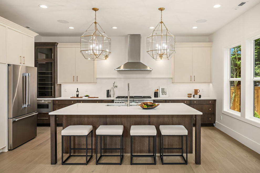 Example of a transitional kitchen design in Seattle
