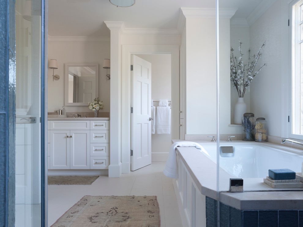 This is an example of a transitional bathroom in San Francisco with an undermount sink.