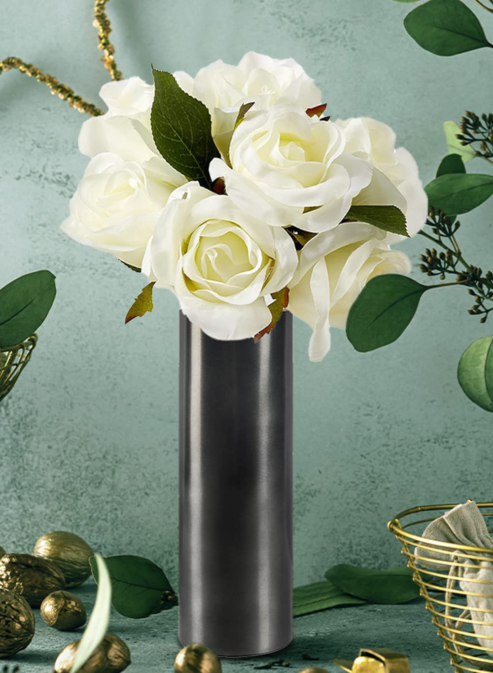 tall glass vase with flowers