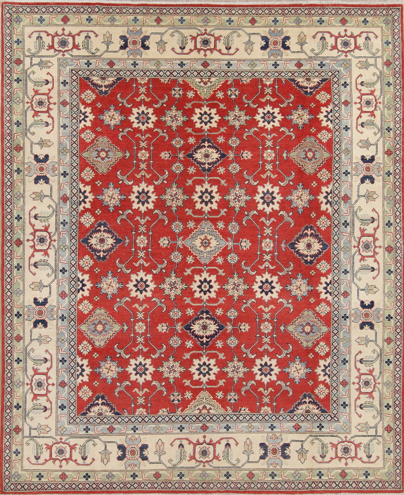 Traditional Hand Made Pakistani Kazak Oriental Area Rug, Red, 10'1"X8'1"