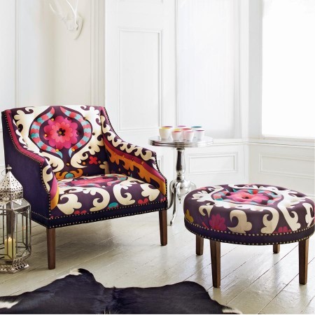 Suzani Print Bath Button Back Armchair contemporary-armchairs-and-accent-chairs