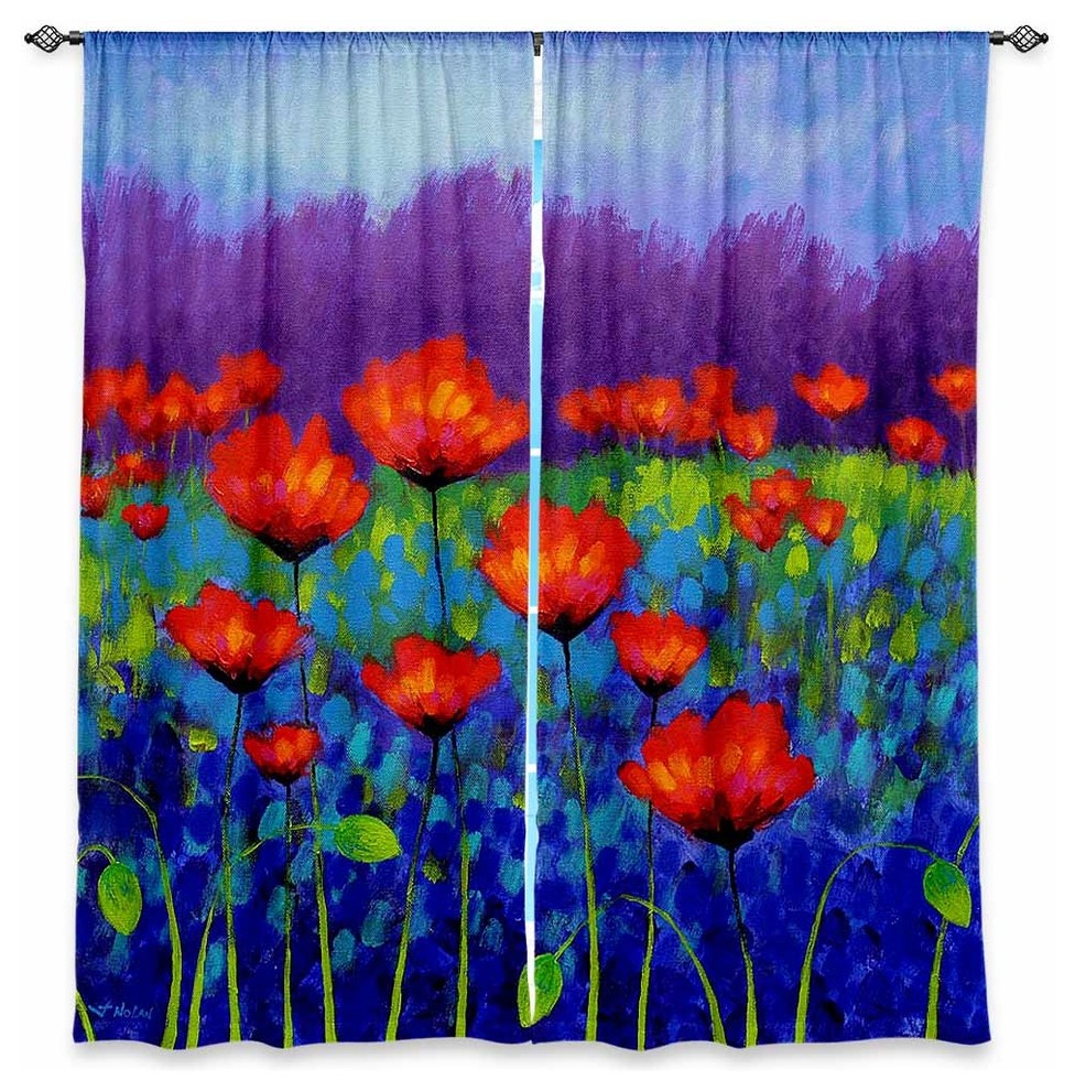 Poppy Meadow Window Curtains, 40"x82", Unlined