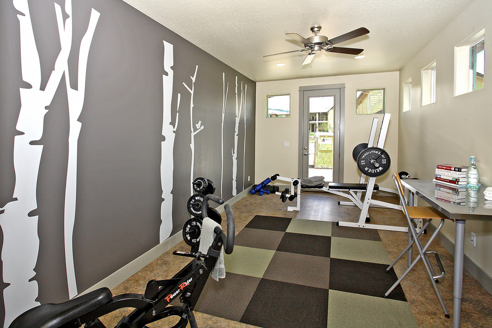 Inspiration for a contemporary home gym in Boise.