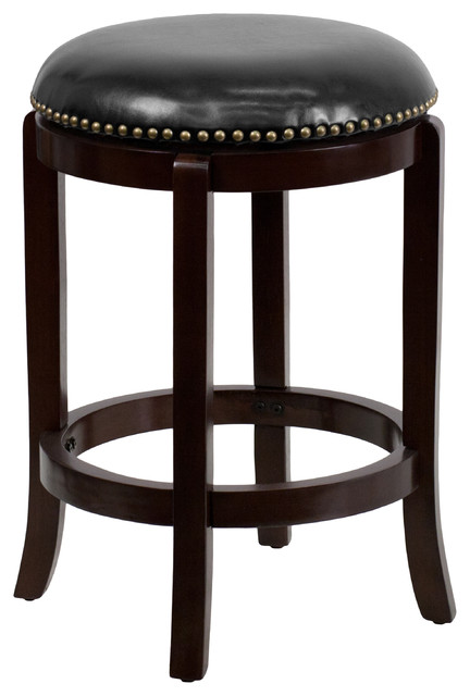 MFO 24'' Backless Cappuccino Wood Counter Height Stool with Leather Swivel Seat
