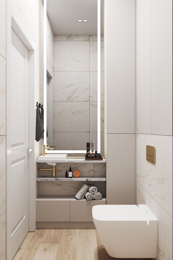 Раковина в санузле с зеркалом с подсветкой