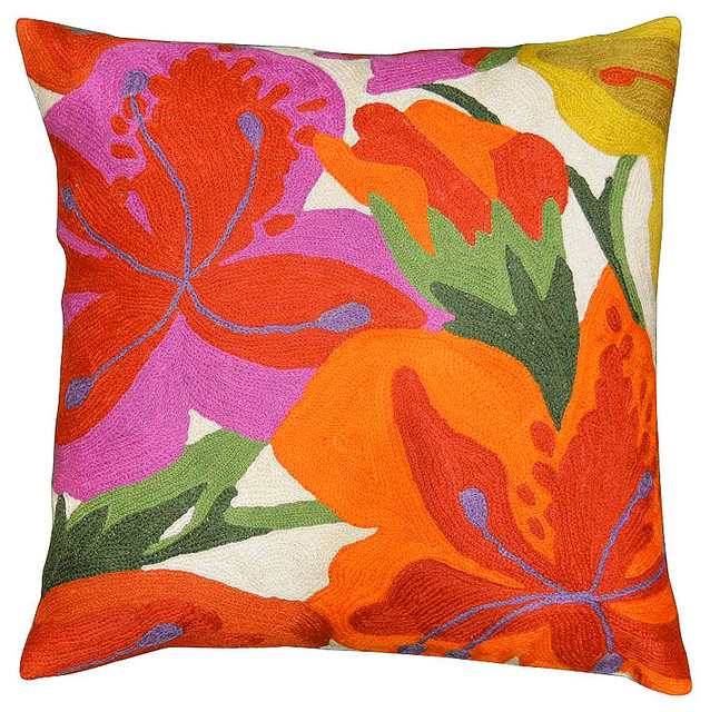Fl Bloom Modern Accent Pillow Cover Hand Embroidered Wool Fl Bloom Modern Accent Pillow Cover