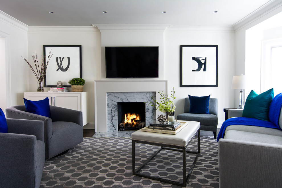 Photo of a transitional living room in Toronto with a stone fireplace surround.