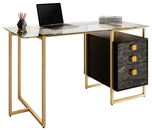 Techni Mobili Gold Computer Desk With Storage Contemporary Desks
