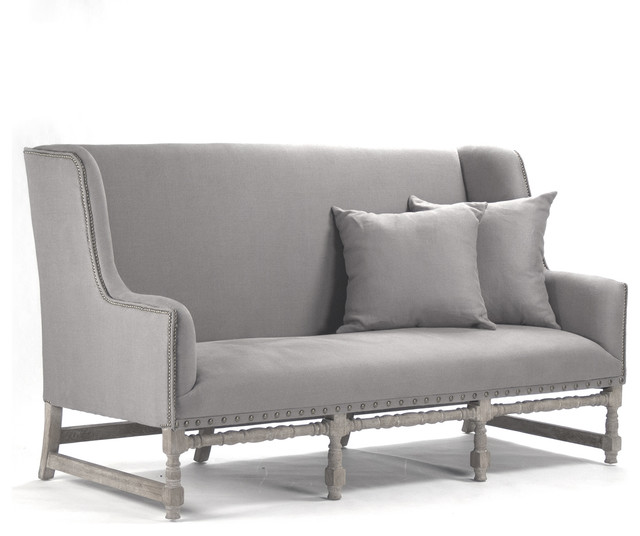 Ausbert French Country Grey Linen Dining Bench Sofa