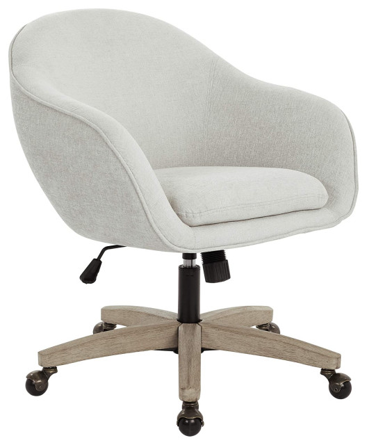 Comfortable Office Chair, Wooden Base With Padded Seat and Curved Back Transitional Office