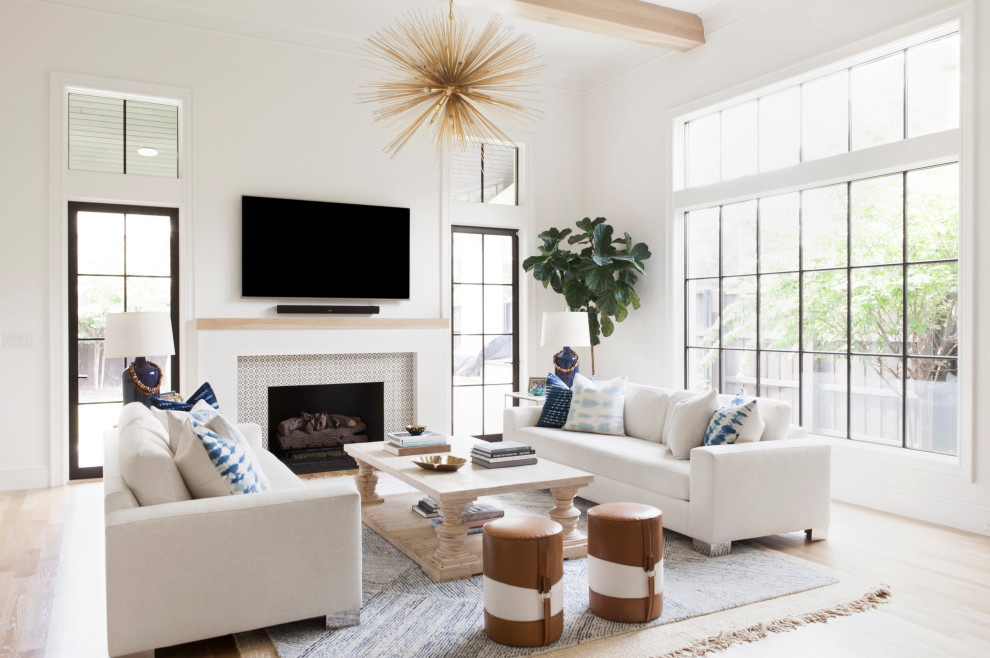 Photo of a beach style family room in Dallas.