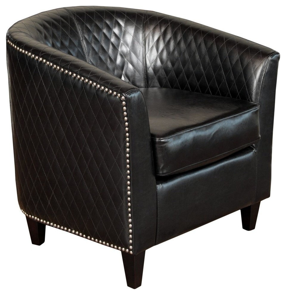 GDF Studio Marion Leather Barrel Armchair, Black