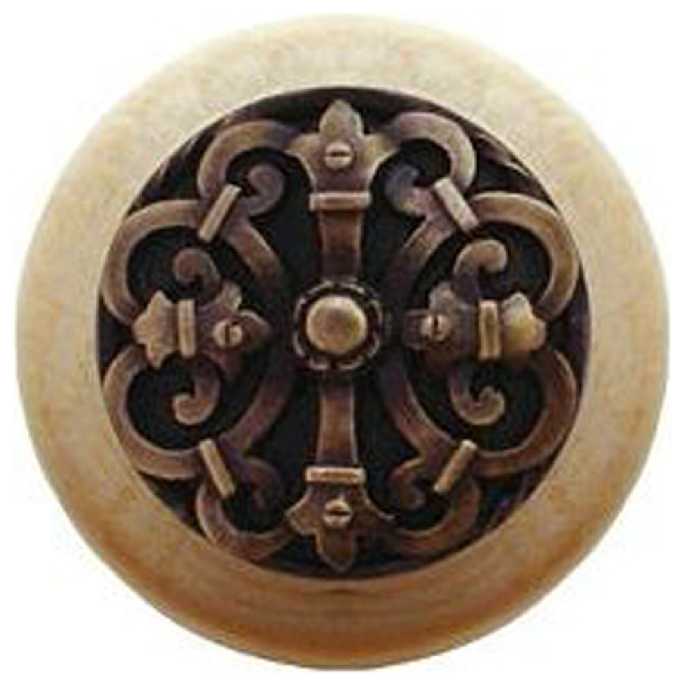 Chateau Natural Wood Knob, Unfinished With Antique-Style Brass