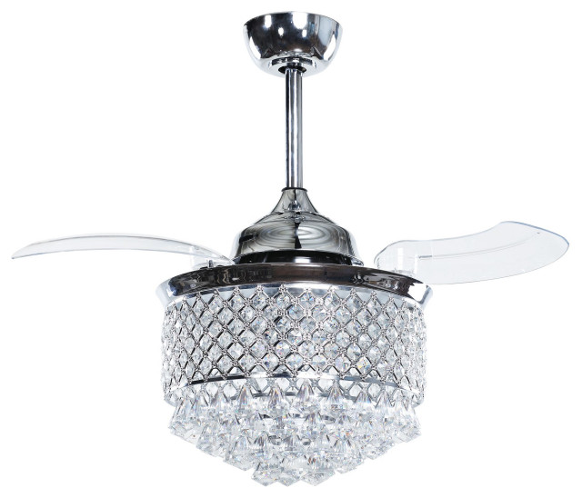 36 Chrome Crystal Ceiling Fan with Foldable Blades