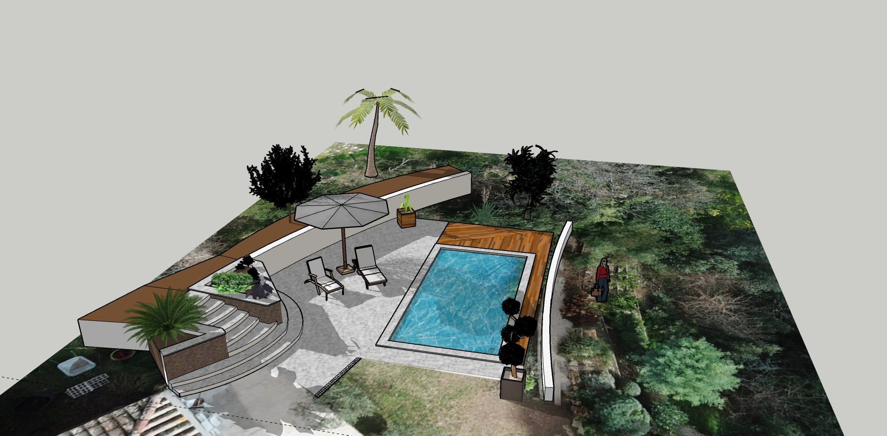 3D de l'aménagement de la terrasse et de la piscine - CUERS