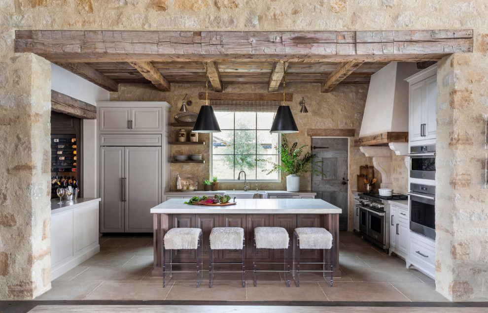Antique Hand Hewn Beams And Brown Barnwood Ceiling Planking - French ...