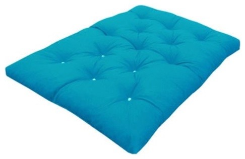 Modern Triple 3-Seater Foam Futon Mattress, Light Blue Cotton, Roll Out Design