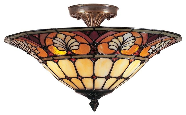 Dale Tiffany 3 Light Dylan Tiffany Flush Mount In Antique Brass