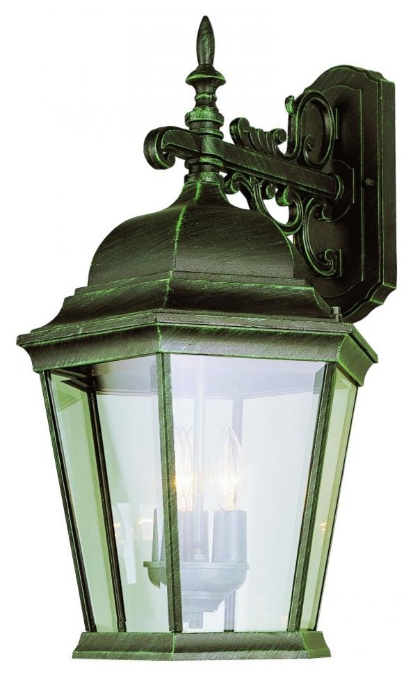 Three Light Verde Green Clear Beveled Glass Wall Lantern