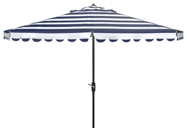 Safavieh Vienna 11' Round Crank Umbrella, Navy/White