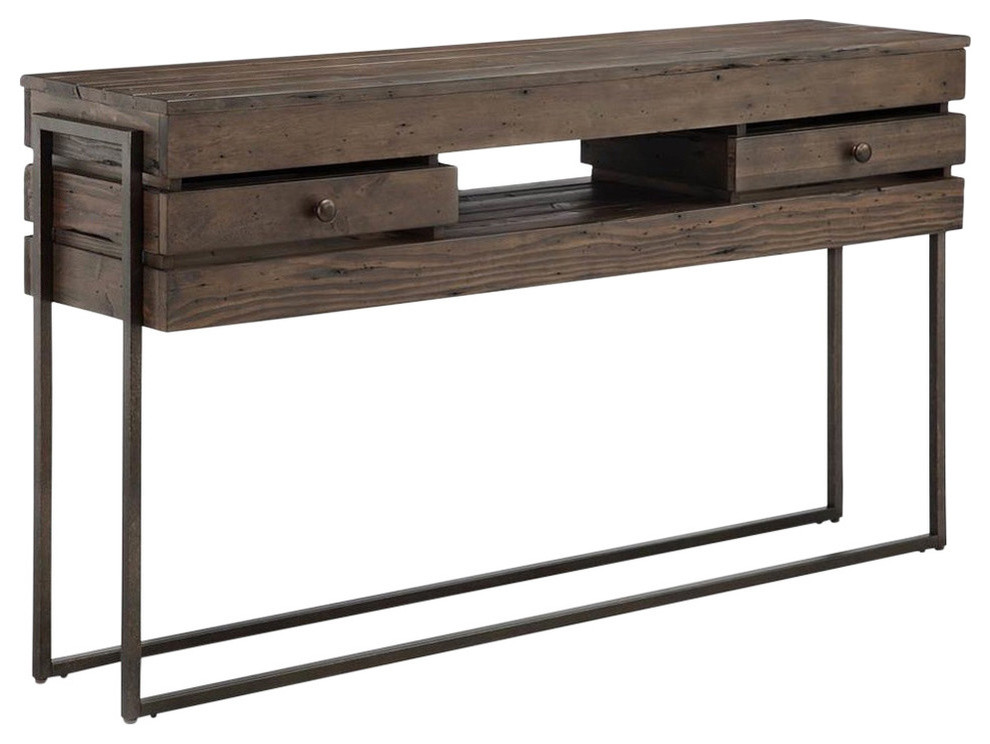 Kirkwood Rustic Dark Whiskey Reclaimed Wood Rectangular Console Table