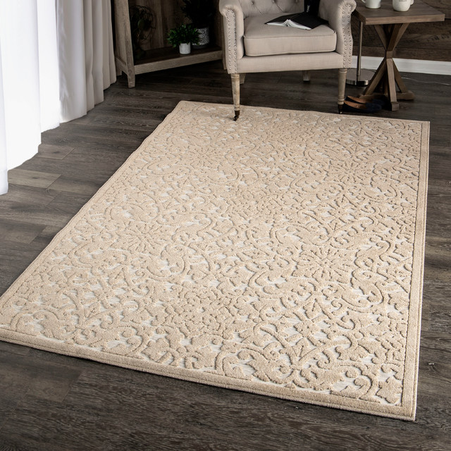 Orian Boucle Indoor Outdoor Biscay High Low Area Rug Tan 5 2 X7 6