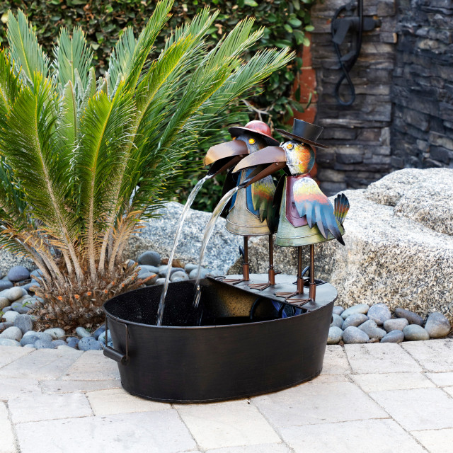 20" Tall Outdoor Metal Crow Water Fountain Yard Art Décor
