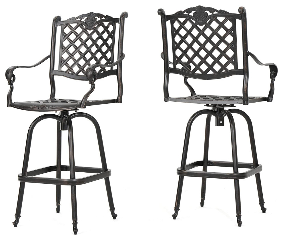 Set of 2 Patio Bar Stool, Aluminum Construction With Lattice Seat