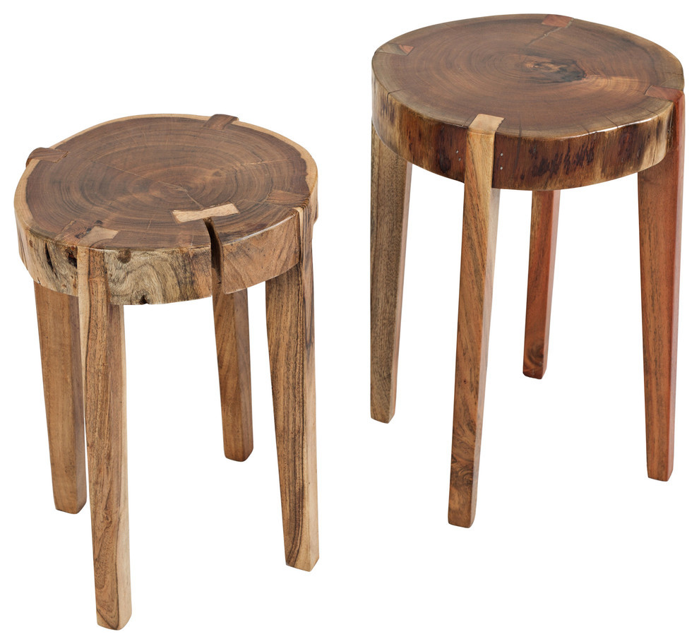 Global Archive All Wood Accent Tables (Set of 2) Rustic Side Tables