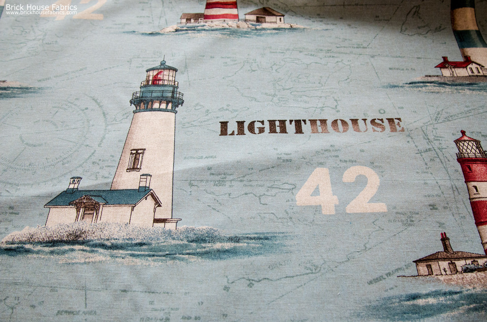 Nautical fabric lighthouse ocean chart blue
