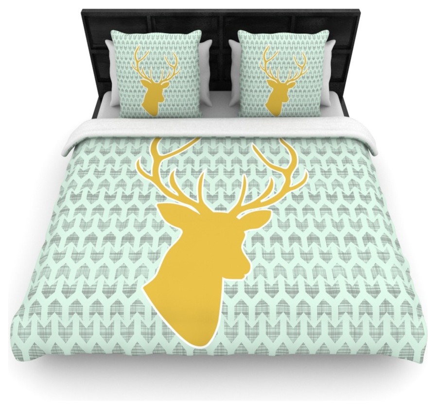 Pellerina Design "Golden Deer" Yellow Green Cotton Duvet Cover, King, 104"x88"