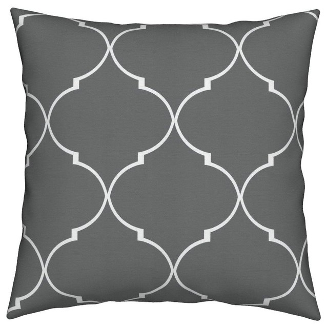 Quatrefoil Ogee Geometric Charcoal Gray White Throw Pillow Linen Cotton