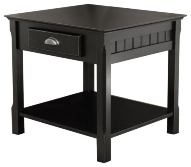 Ergode Timber Accent End Table with Drawer, Black Transitional Side