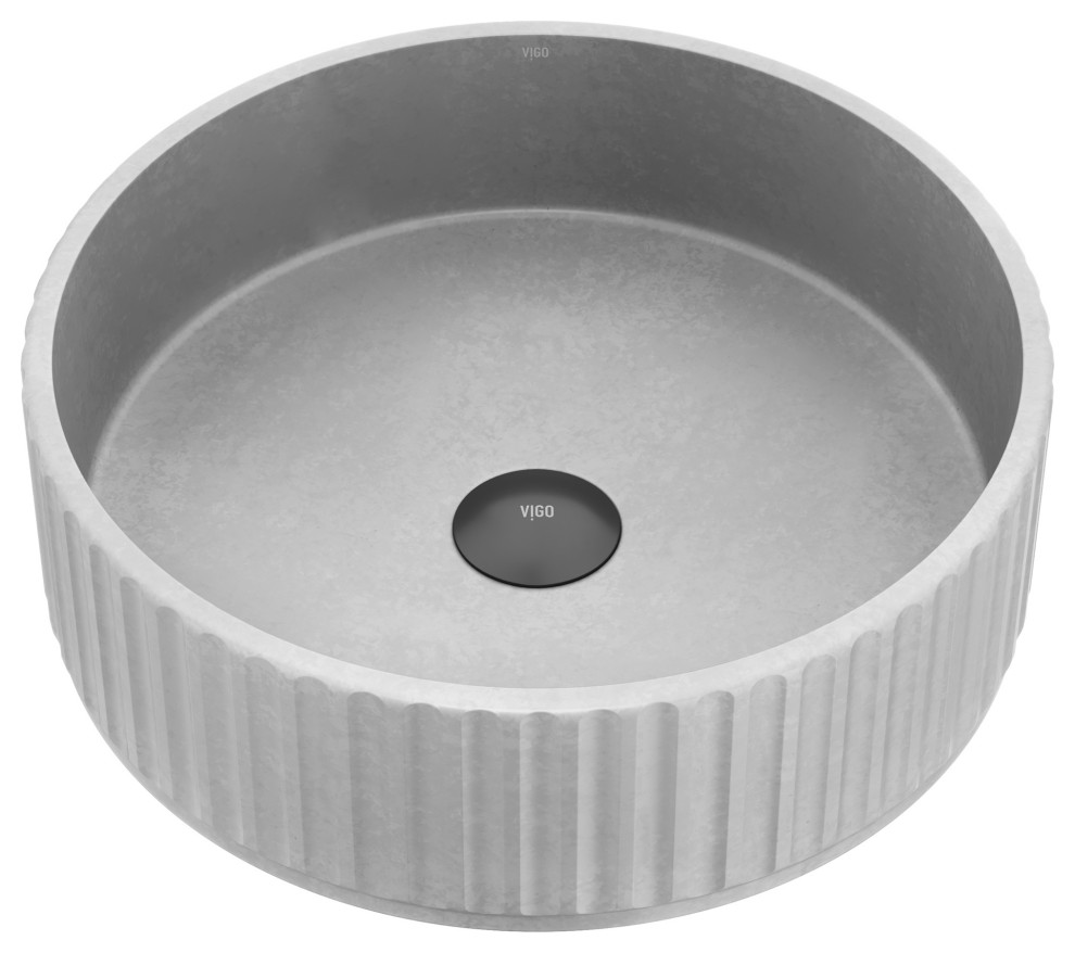 VIGO Windsor Modern Gray Concreto Stone Round Fluted Vessel Sink