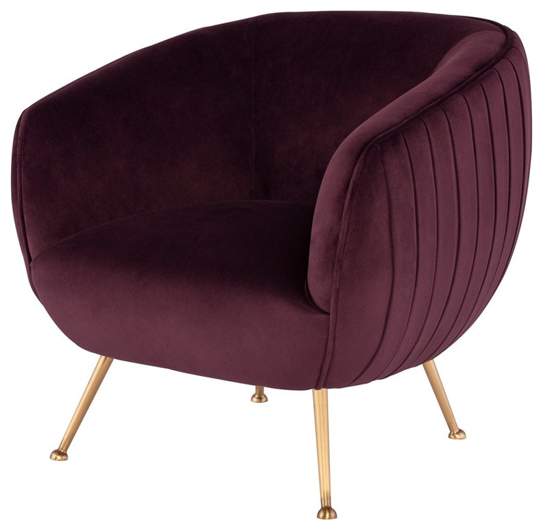 Maimun Occasional Chair Mulberry Velour Seat Brushed Gold Midcentury