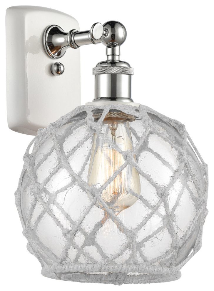 Ballston Farmhouse Rope 1 Light Wall Sconce, White and Polished Chrome, Clear