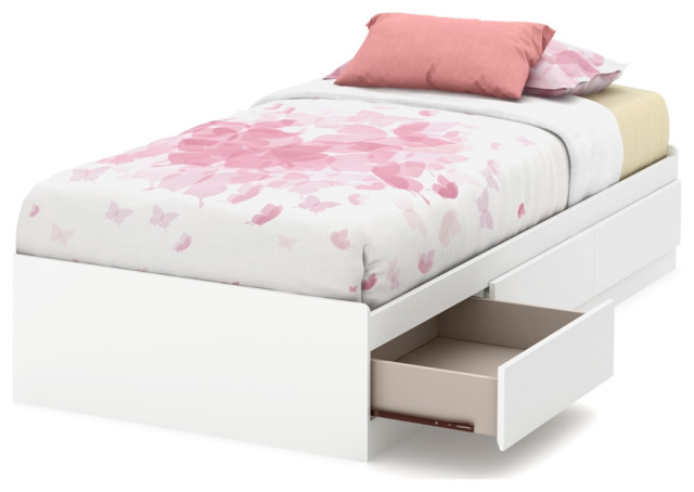 South Shore Callesto Twin Mates Bed (39'') with 3 Drawers, Pure White