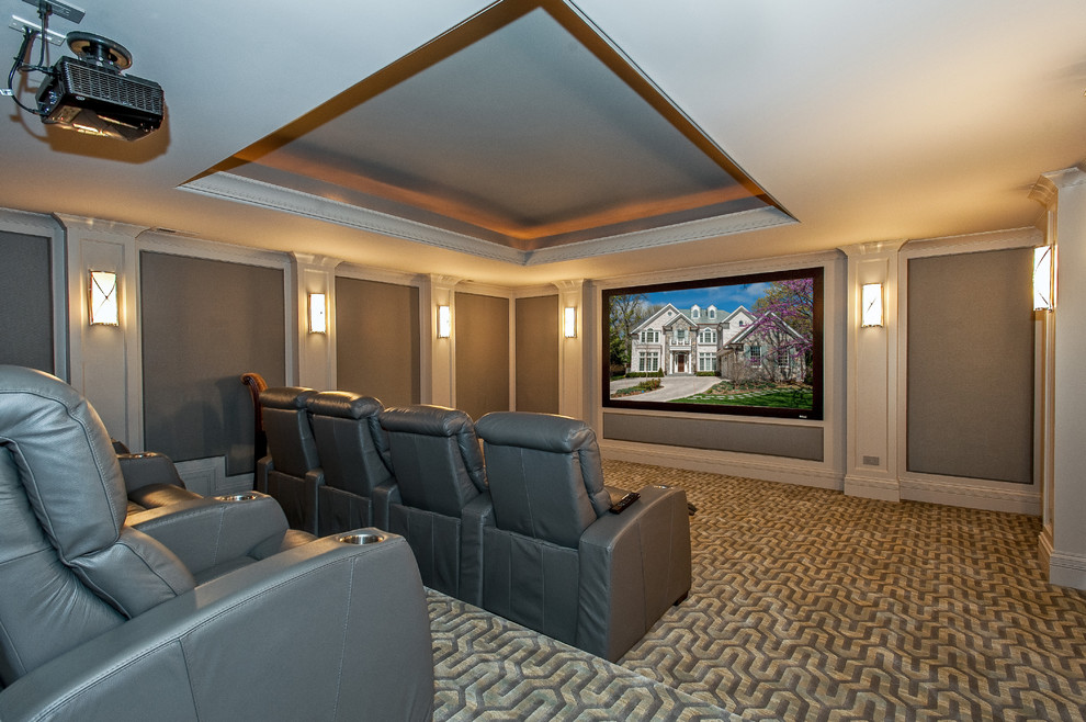 Inspiration for a transitional home theatre in Chicago.