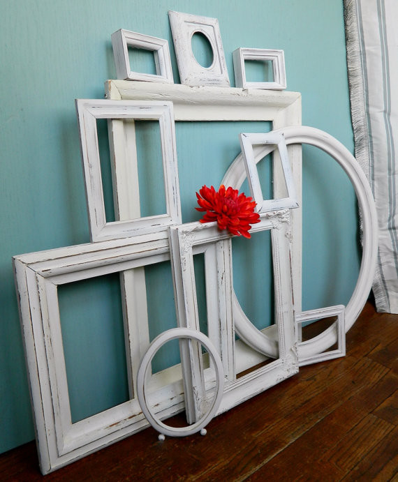 Instant Collection Of 11 Chippy White Vintage Picture Frames By Ela Lake Design