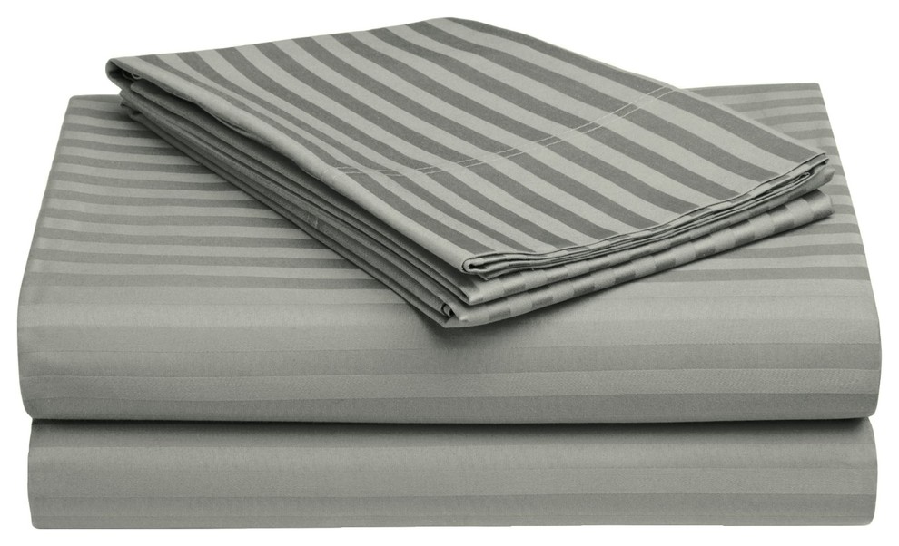 650 Thread Count Egyptian Cotton Full Grey Stripe Sheet