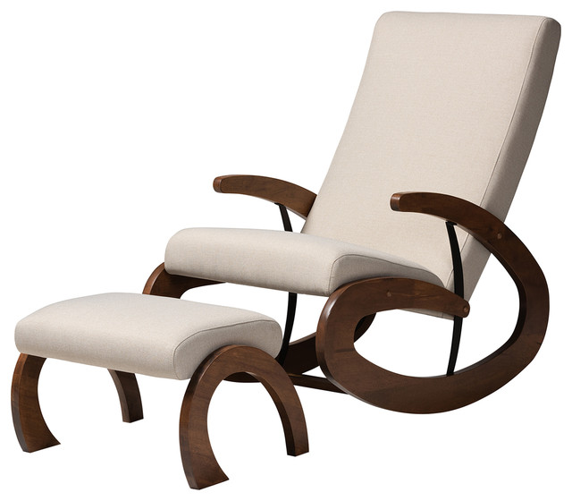 Allyn Contemporary 2Piece Walnut Rocking Chair and Ottoman Set